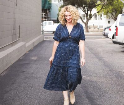 blue boho dress and boots